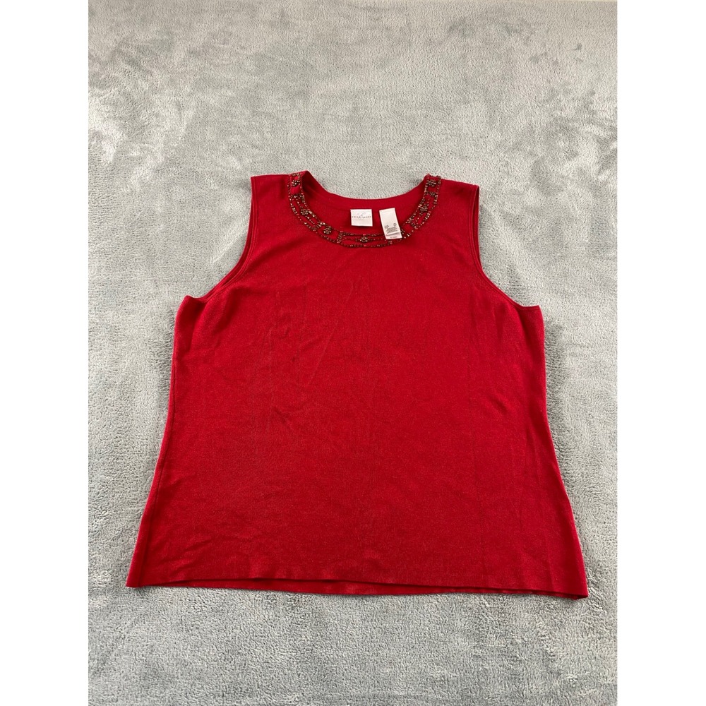 Emma James Red Silk Blend Beaded Neckline Sleeveless‎ Knit Shell Top Womens XL